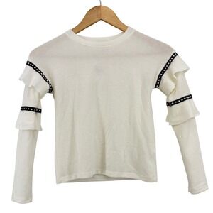 MIA Girls S 7 White Ruffle Coquette Long Sleeved Studs Chic Soft Balletcore NWT